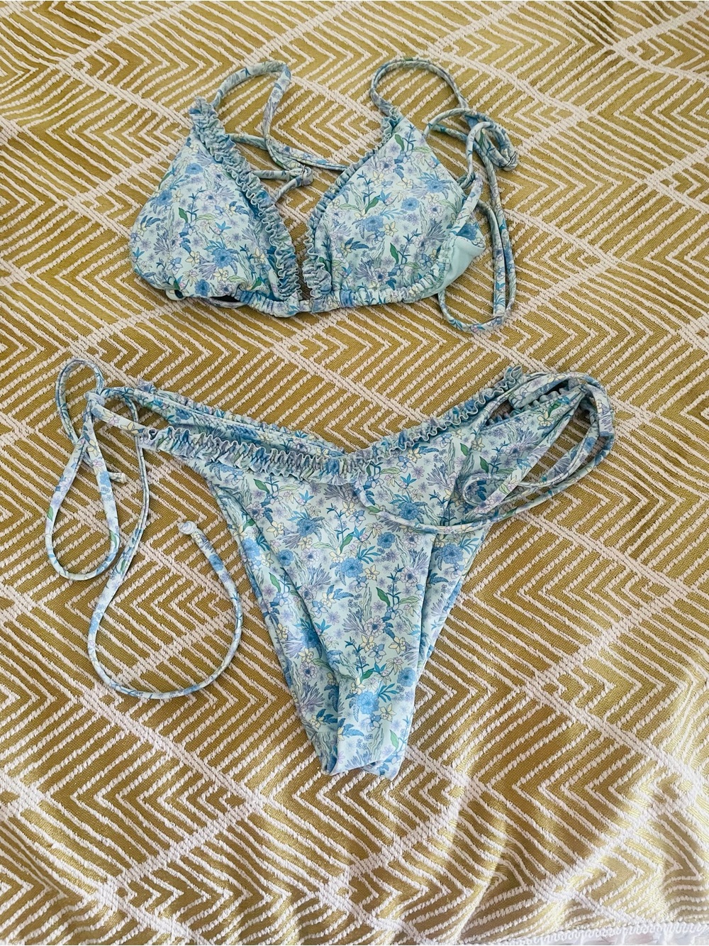 Blackbough Light Blue Floral Tie-Side Triangle Bikini